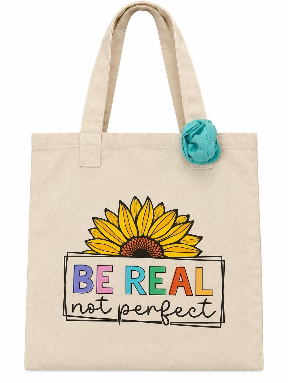 A184. Floral Graphic Linen Tote Sunflower Be Real 14x15